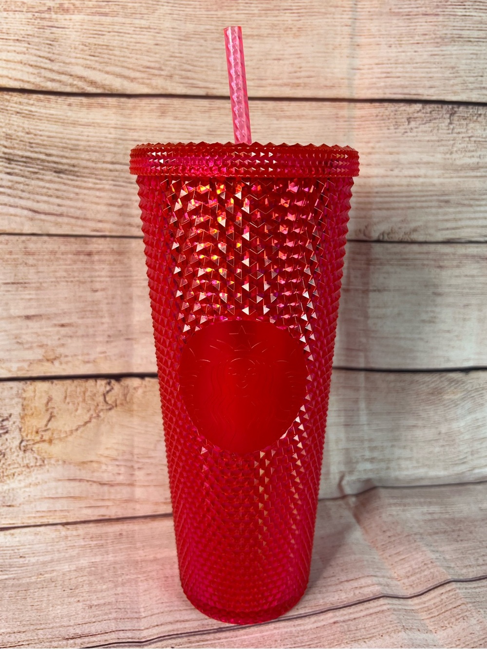 Starbucks 2019 Holiday Studded Tumbler Neon Pink w/ a 3D textured design